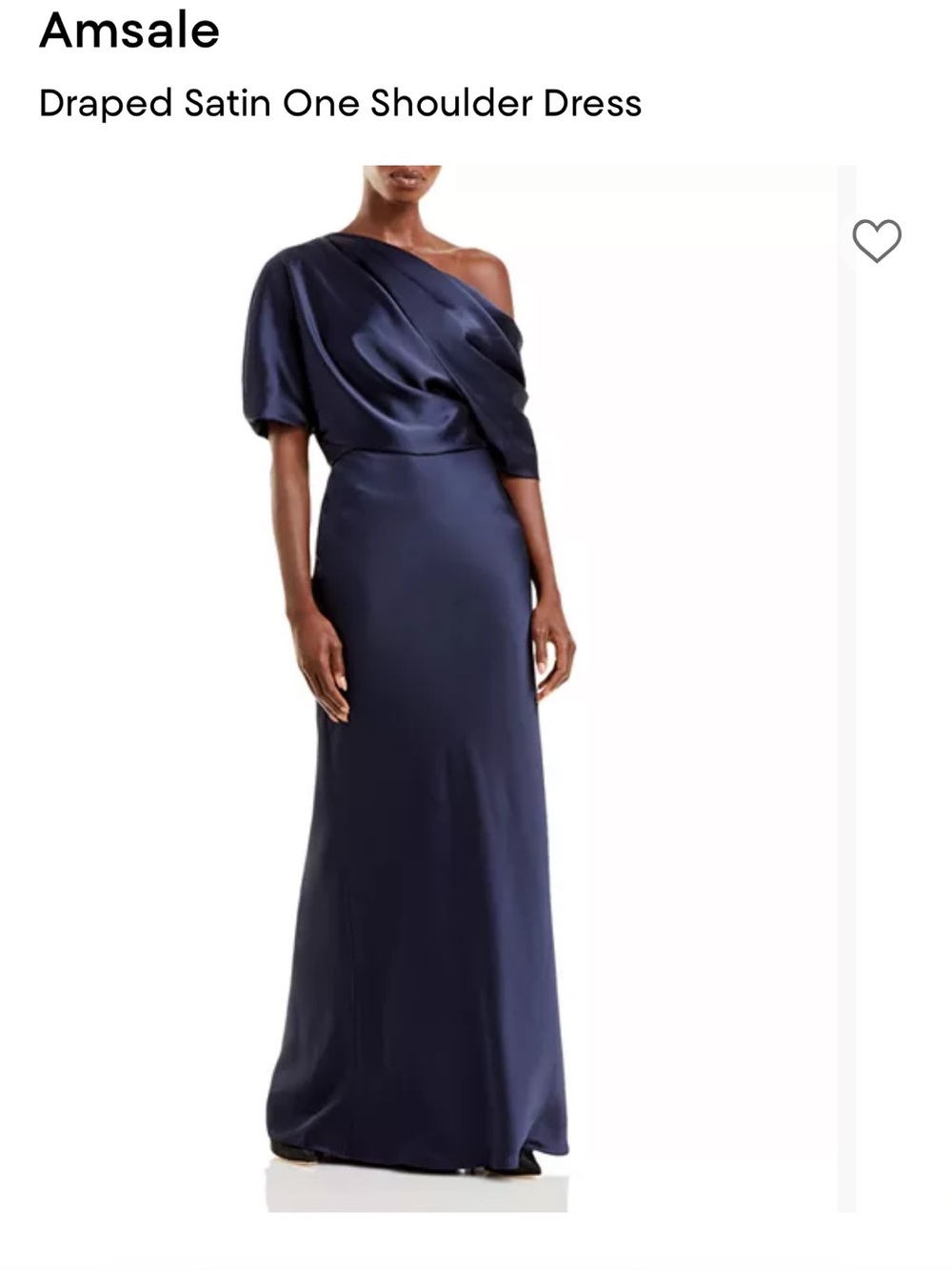 Amsale Navy Satin Draped One-Shoulder Gown